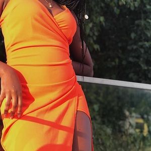 Orange Asymmetrical Bodycon Dress
